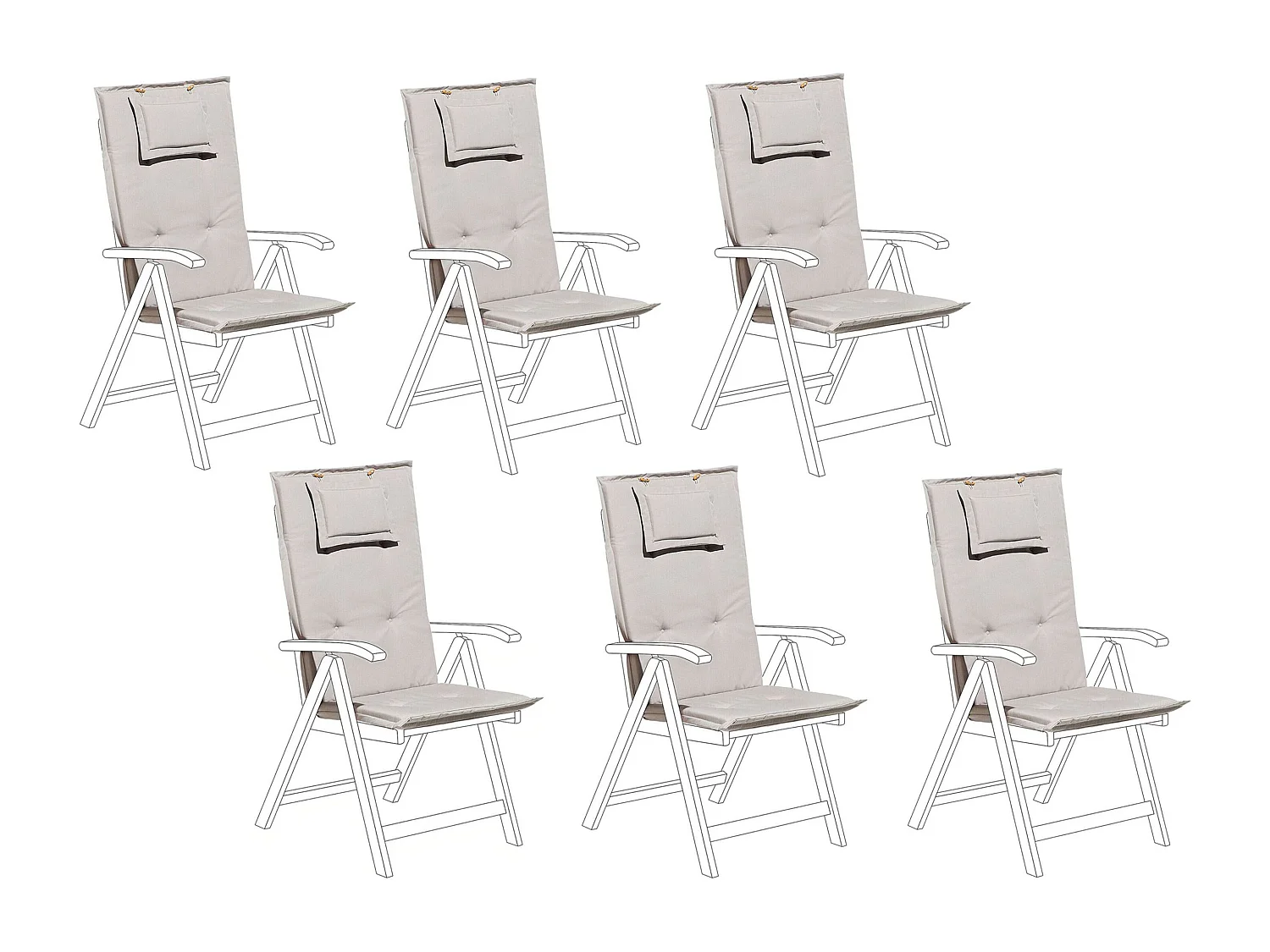 Auflage für Gartenstuhl 6er Set in Grau-Beige mit Kopfkissen Befestigung Toscana
