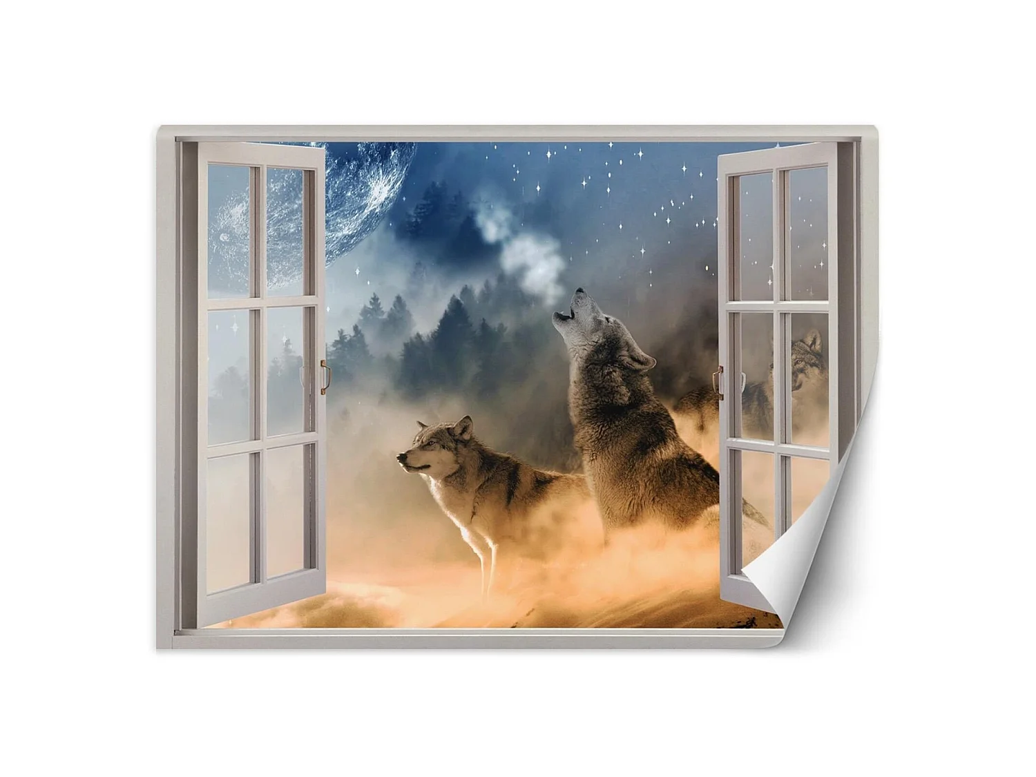 Papier peint loups hurlants - 140 x 100 cm
