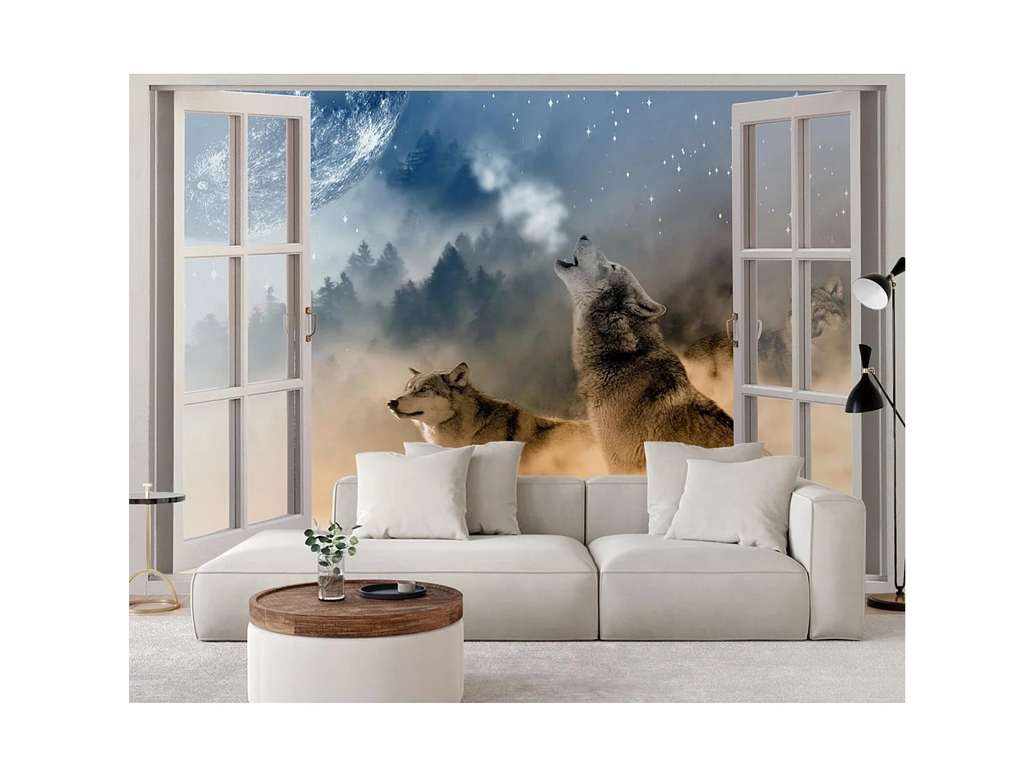 Papier peint loups hurlants - 140 x 100 cm