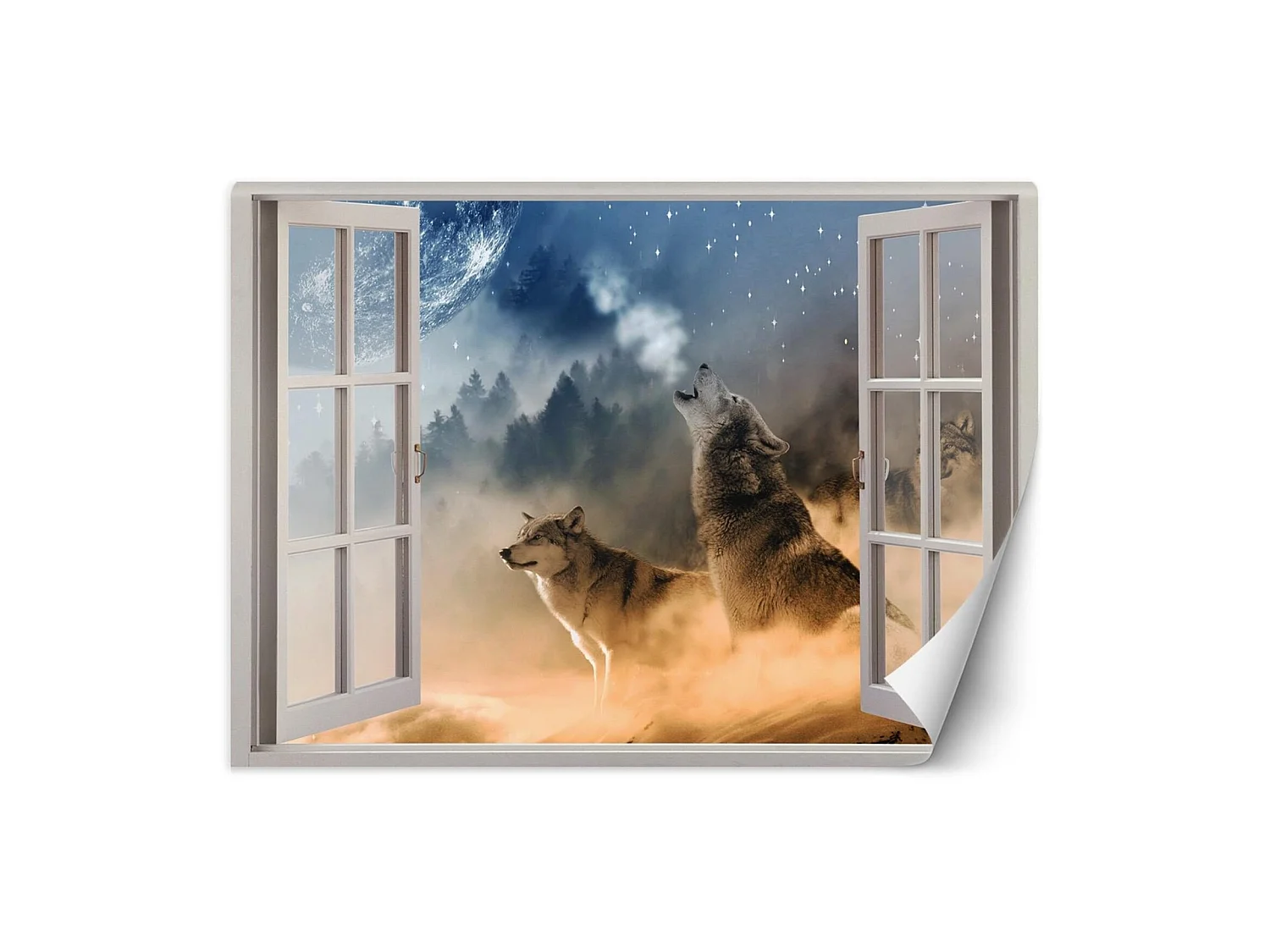 Papier peint loups hurlants - 140 x 100 cm