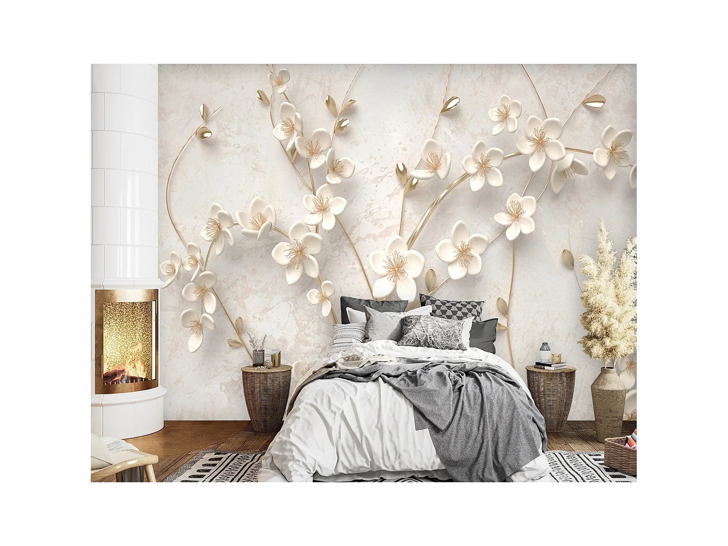 Papier peint fleurs sur les branches - 350 x 245 cm