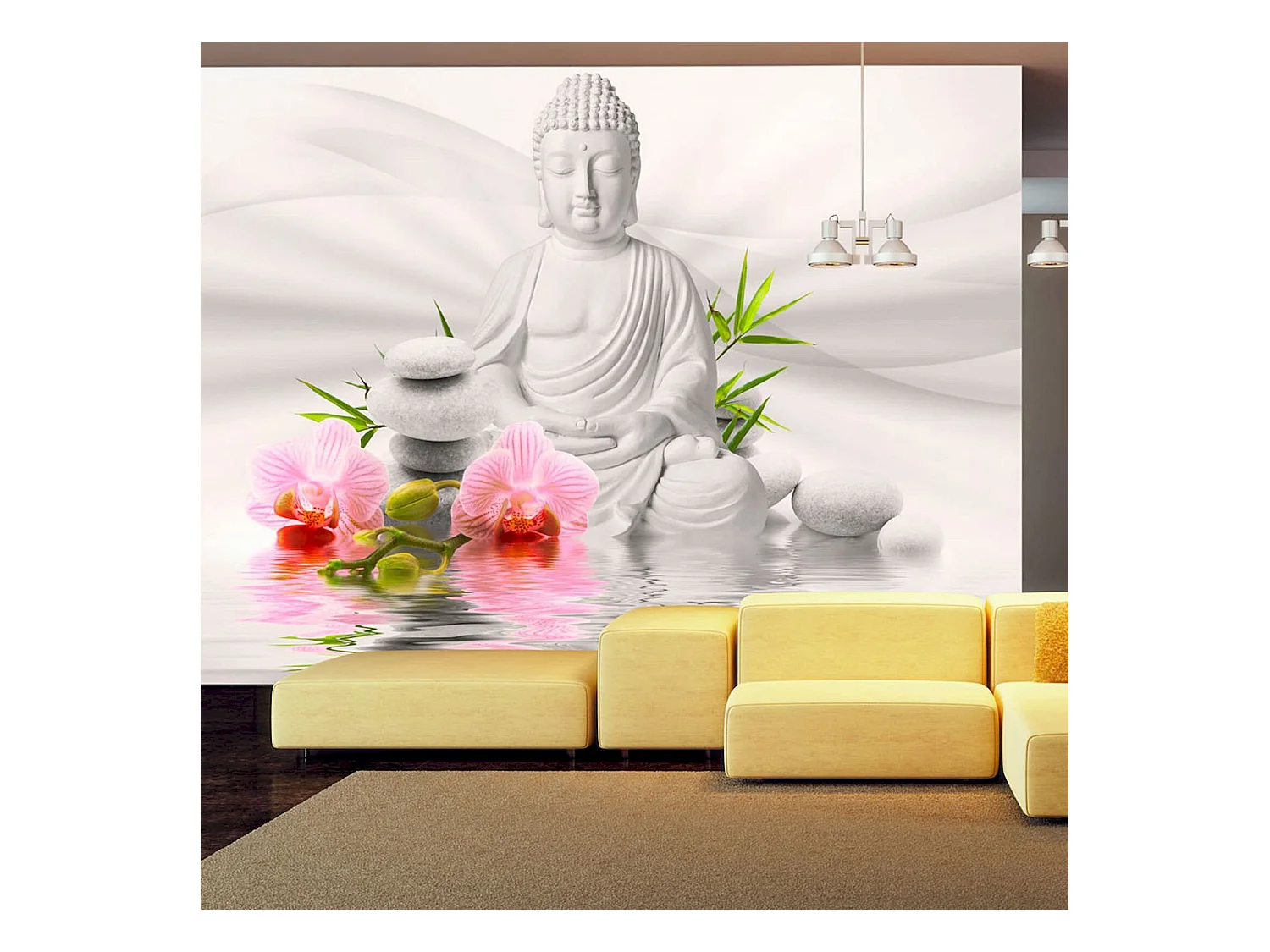 Papier peint adhésif Bouddha et deux orchidées - 392 x 280 cm