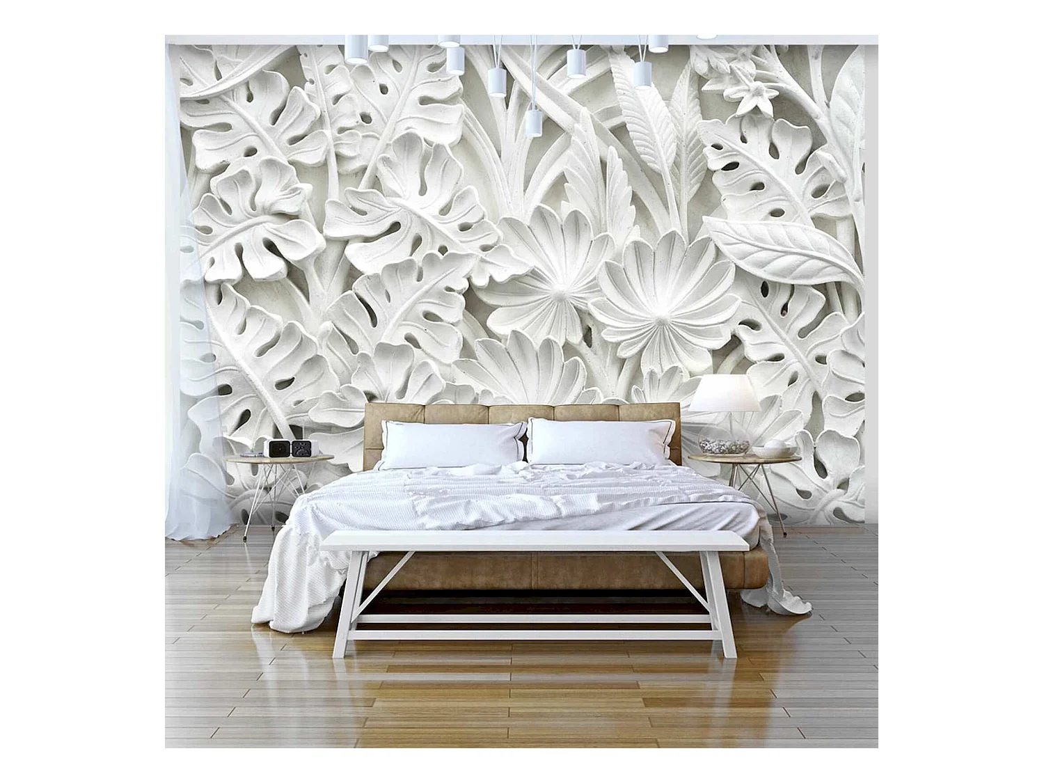 Papier peint adhésif Jardin blanc d'albâtre - 441 x 315 cm