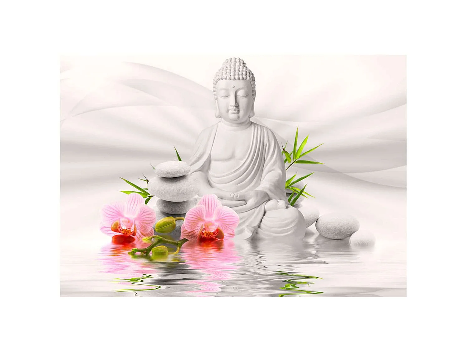 Papier peint adhésif Bouddha et deux orchidées - 147 x 105 cm