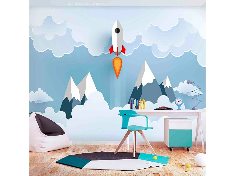 Papier peint adhésif Fusée dans les nuages - 98 x 70 cm