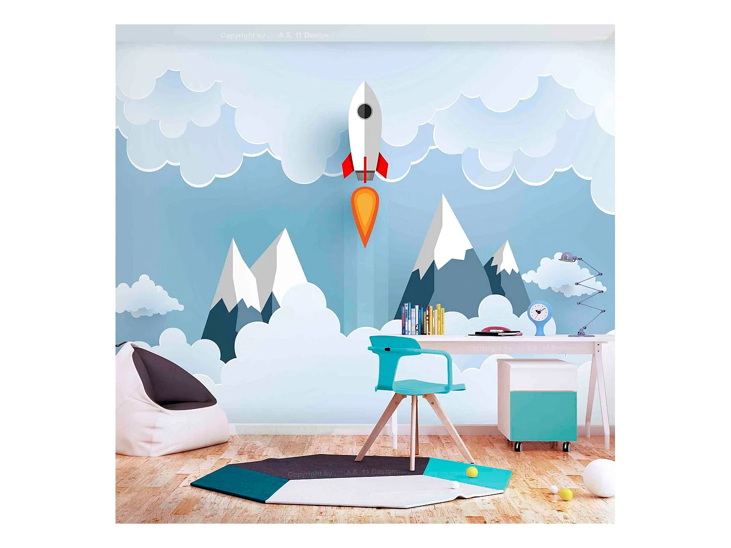 Papier peint adhésif Fusée dans les nuages - 147 x 105 cm