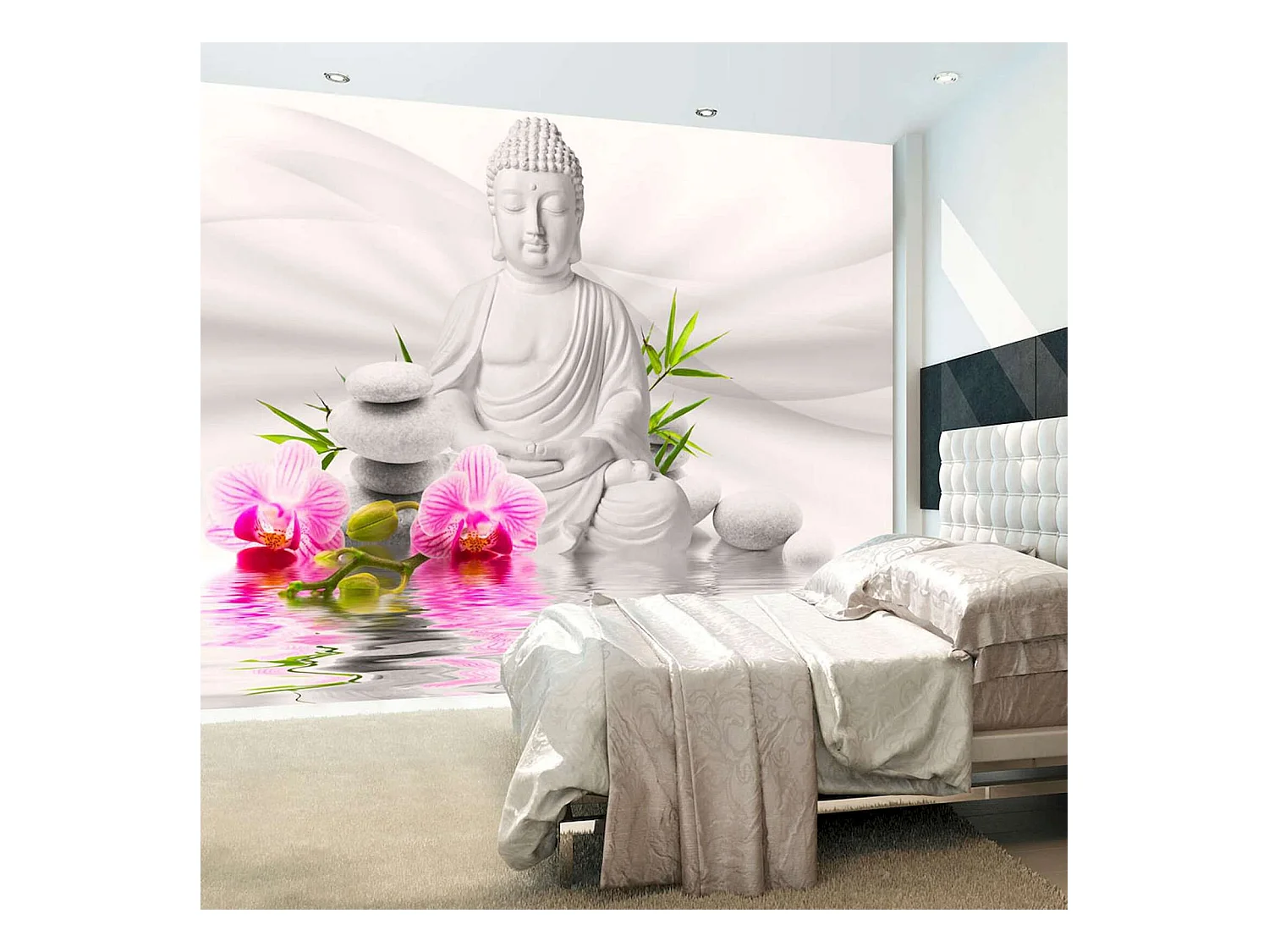 Papier peint adhésif Bouddha et orchidées - 147 x 105 cm
