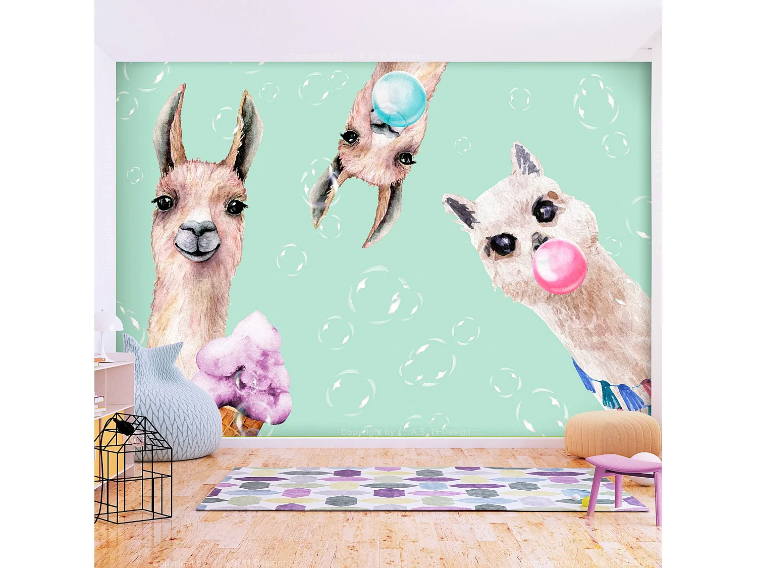 Papier peint adhésif Lamas fous - 98 x 70 cm