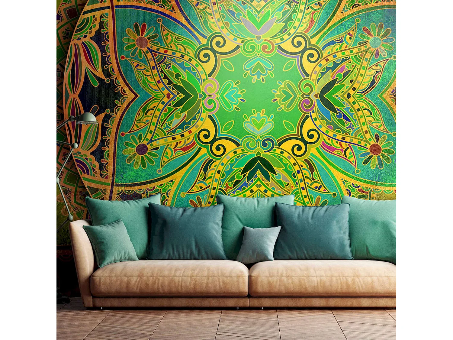 Papier peint adhésif Mandala, émeraude fantaisie - 147 x 105 cm