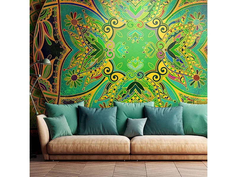 Papier peint adhésif Mandala, émeraude fantaisie - 147 x 105 cm