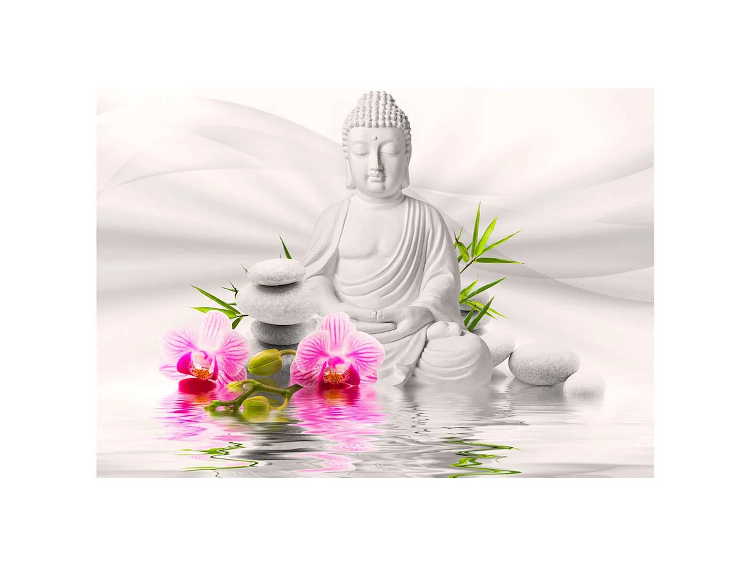 Papier peint adhésif Bouddha et orchidées - 98 x 70 cm