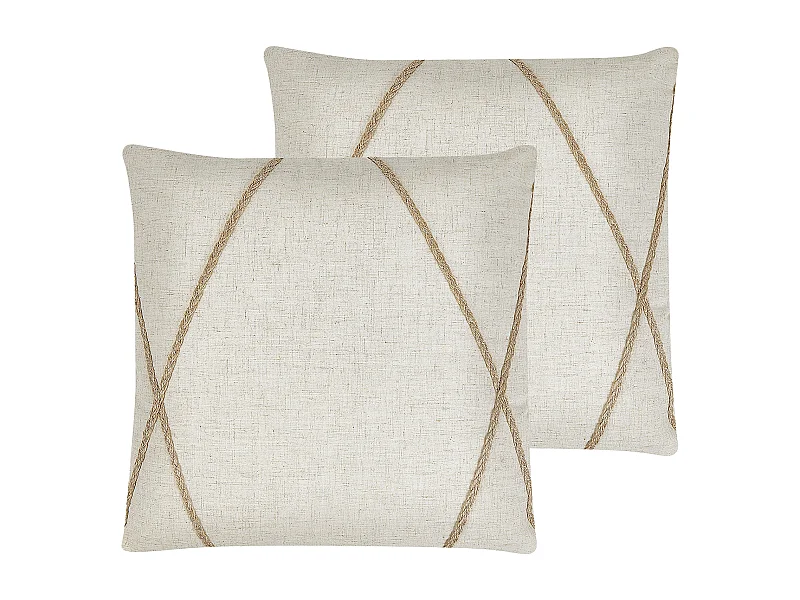 Dekokissen beige geometrisches Muster aus Juteseil 45 x 45 cm 2er Set Licuala
