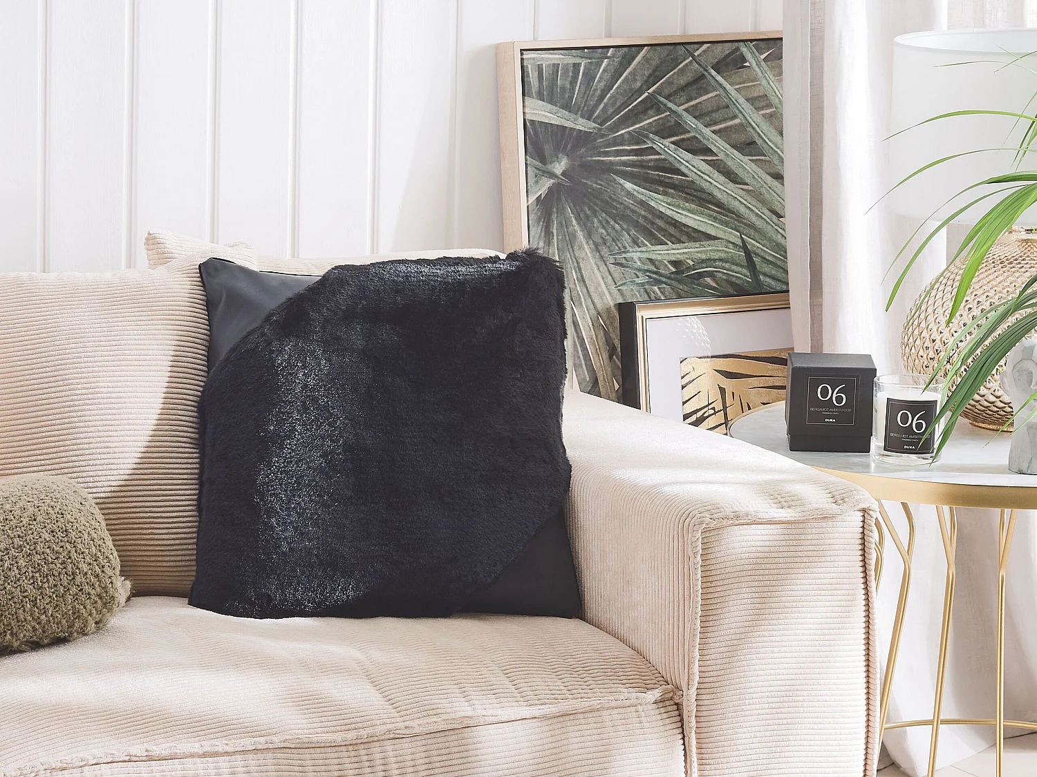 Lot de 2 coussins décoratifs EHNAR Bouclé 42 x 42 cm Noir Unicolore