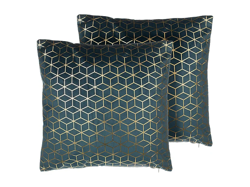 Conjunto de 2 almofadas decorativas CELOSIA Veludo 45 x 45 cm Azul esverdeado Padrão geométrico