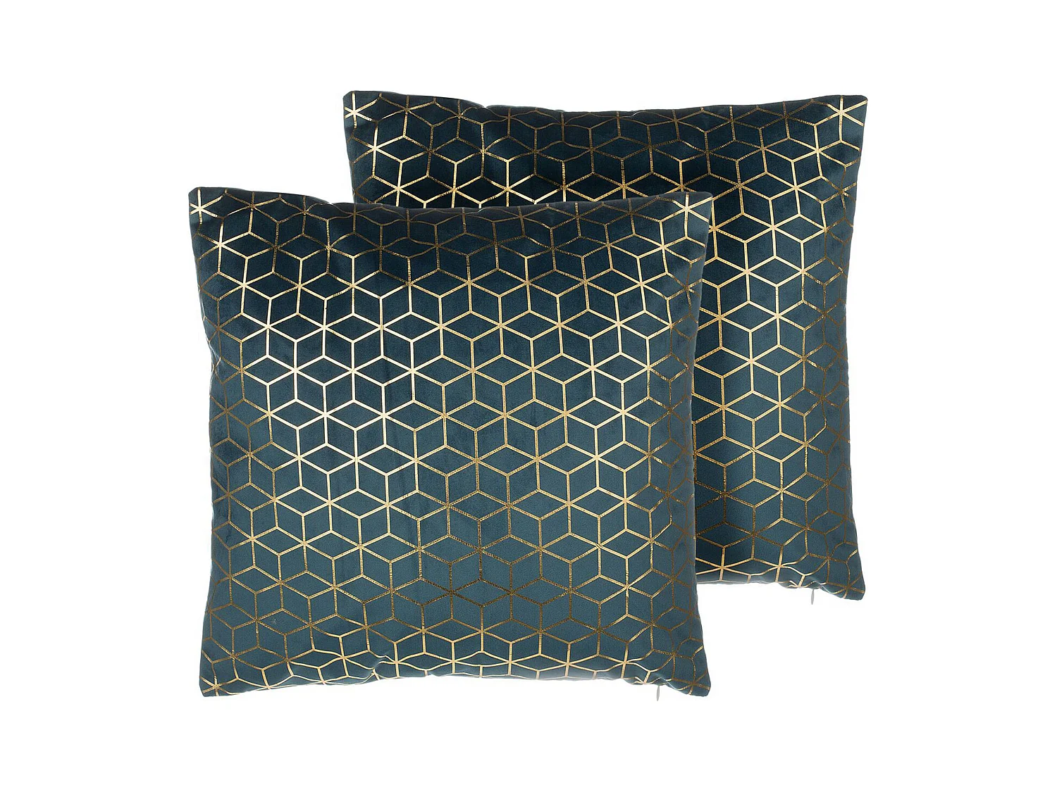 Lot de 2 coussins décoratifs CELOSIA Velours 45 x 45 cm Bleu paon Motif géométrique