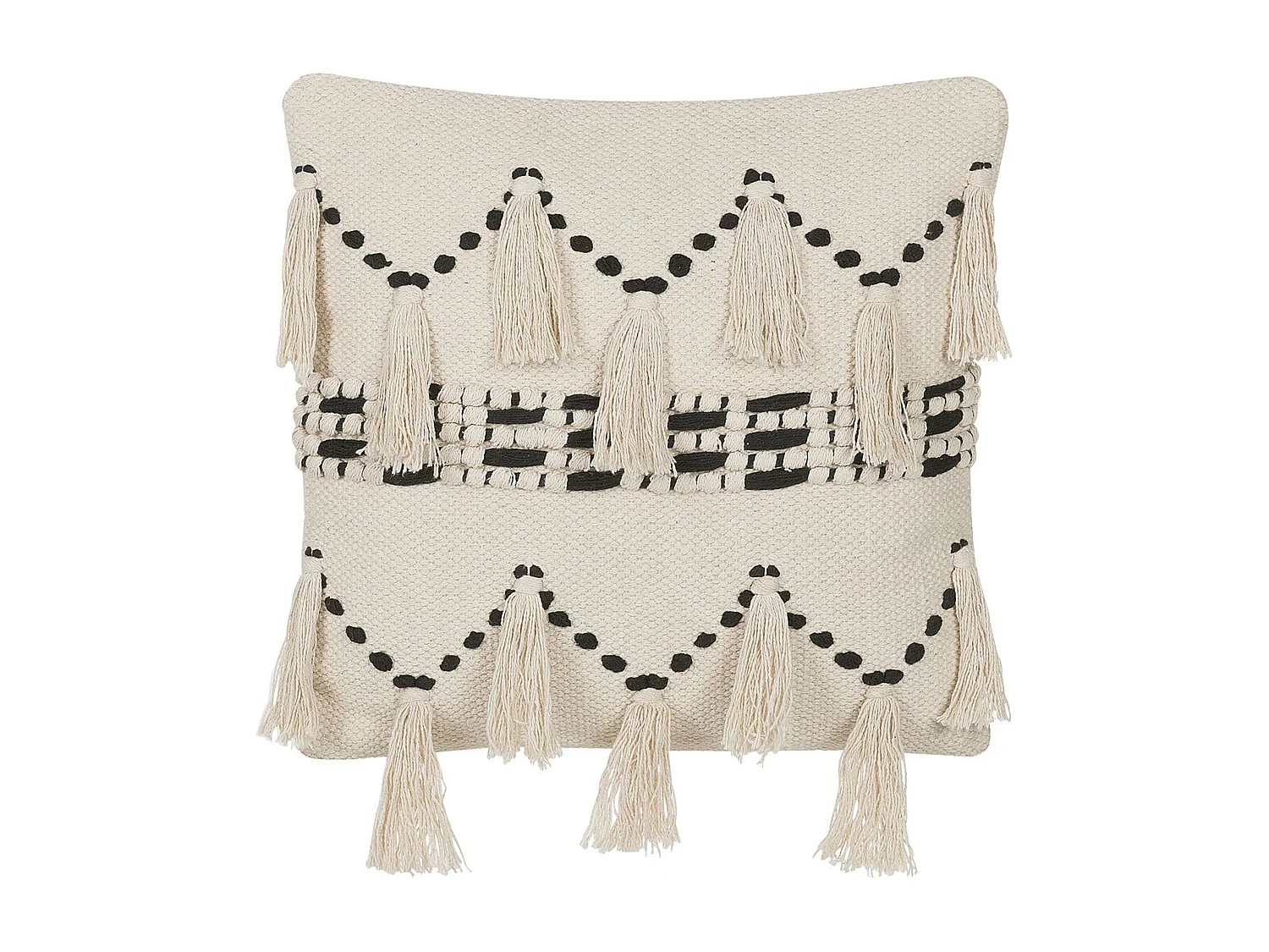 Dekokissen beige/schwarz Fransen Baumwolle 45 x 45 cm Thondi