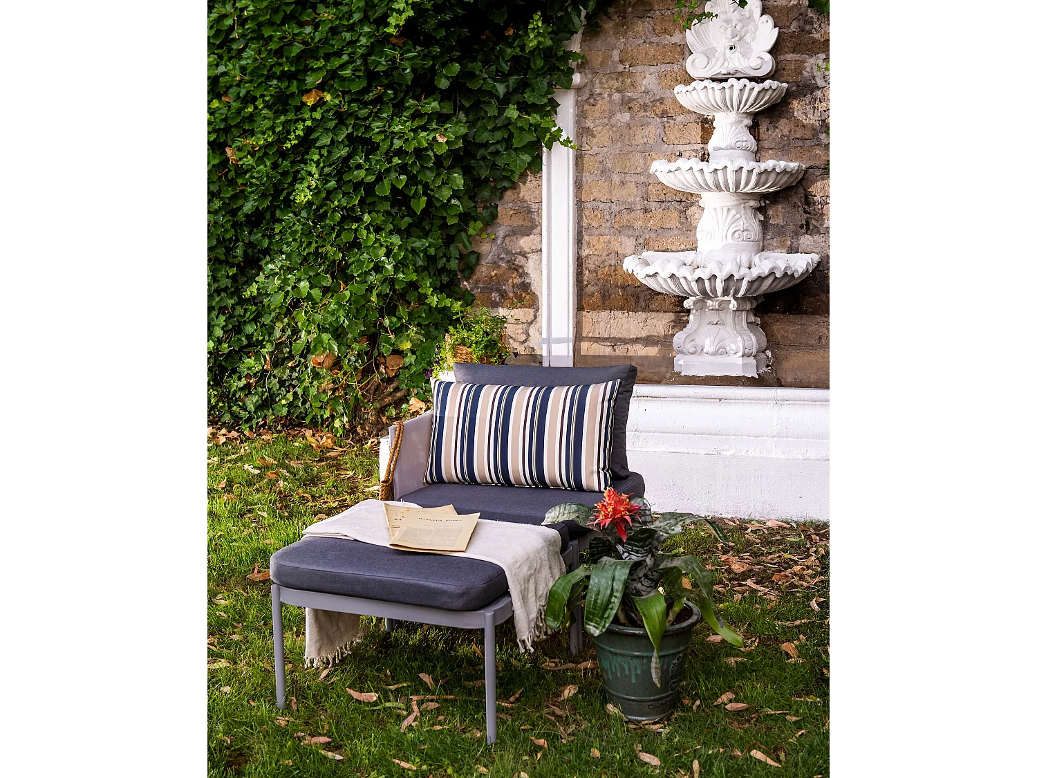 Gartenkissen 2er Set KASTOS Streifenmuster 40 x 70 cm Taupe