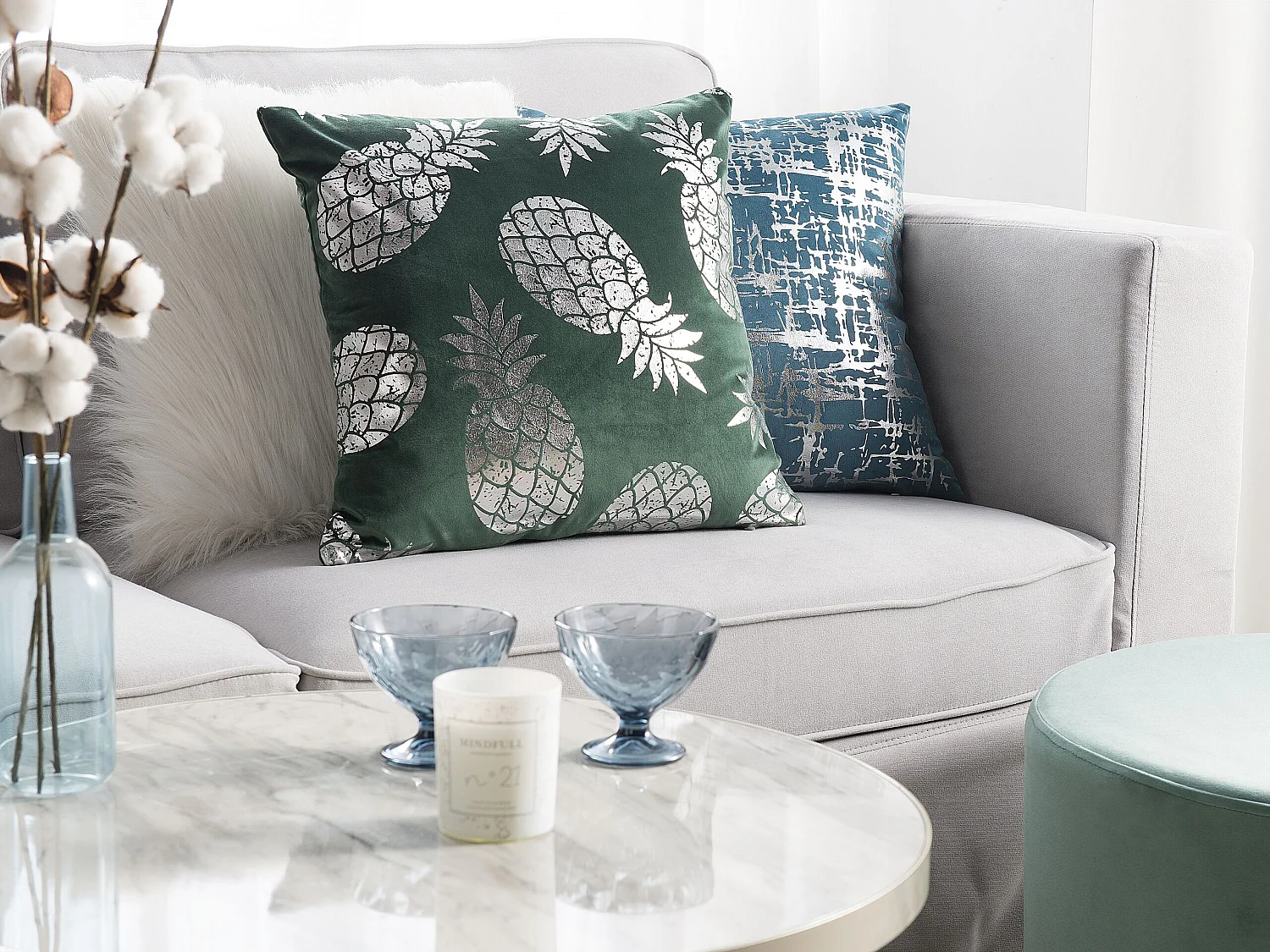 Set van 2 decoratieve kussens ASTILBE Fluweel 45 x 45 cm Donkergroen Bladpatroon