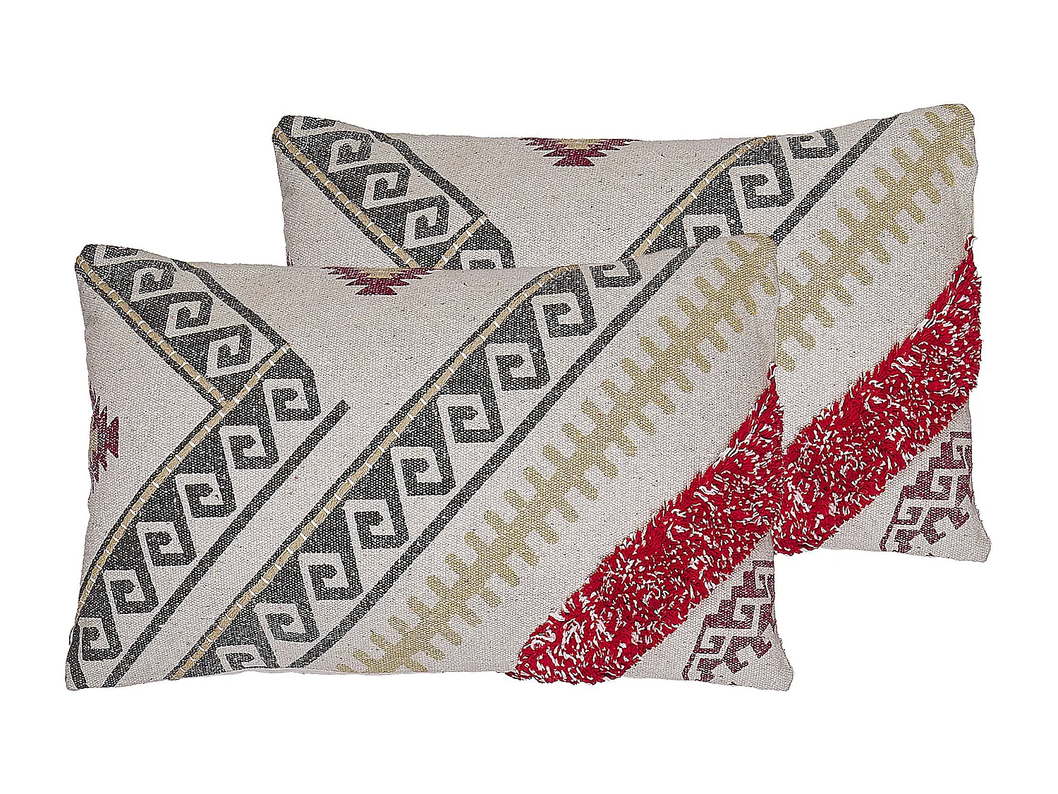 Dekokissen 2er Set beige/grau/rot 30x50 mit geometrisches Muster Boho Betula