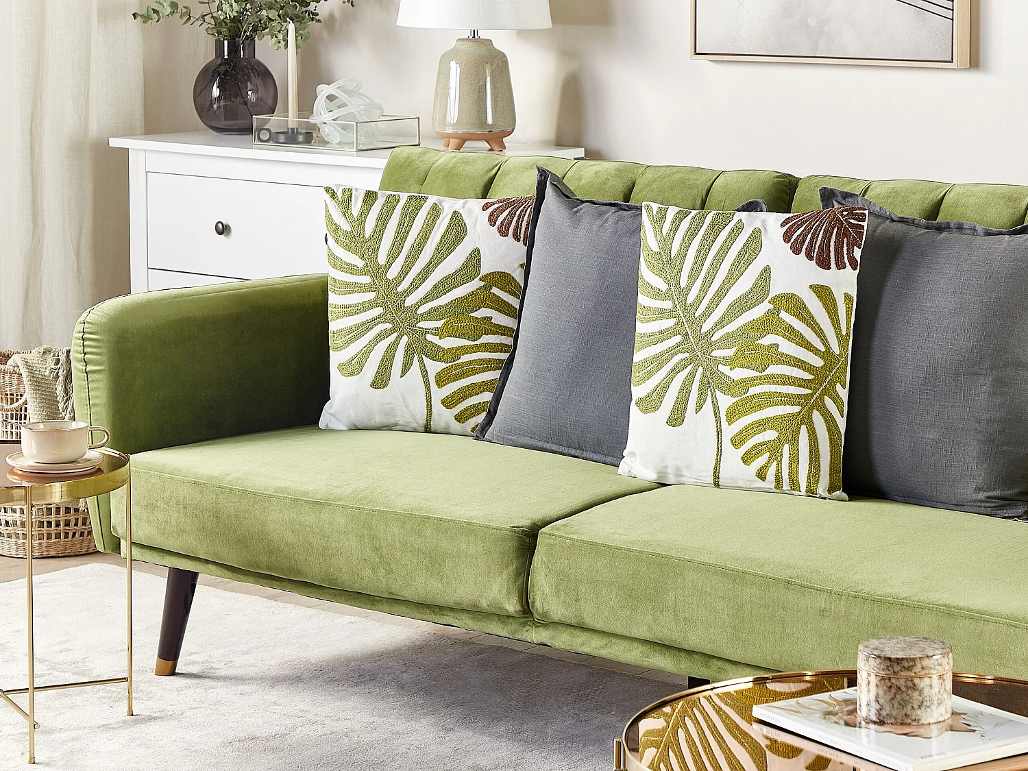 Set van 2 decoratieve kussens ZENOBIA Katoen 45 x 45 cm Donkergroen Bladpatroon