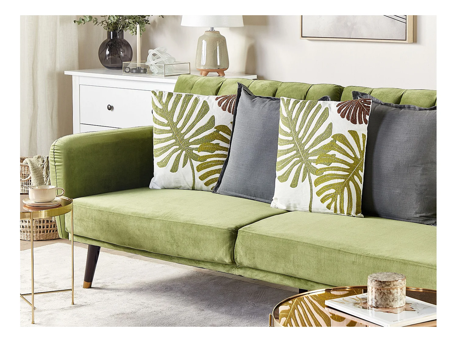 Set van 2 decoratieve kussens ZENOBIA Katoen 45 x 45 cm Donkergroen Bladpatroon