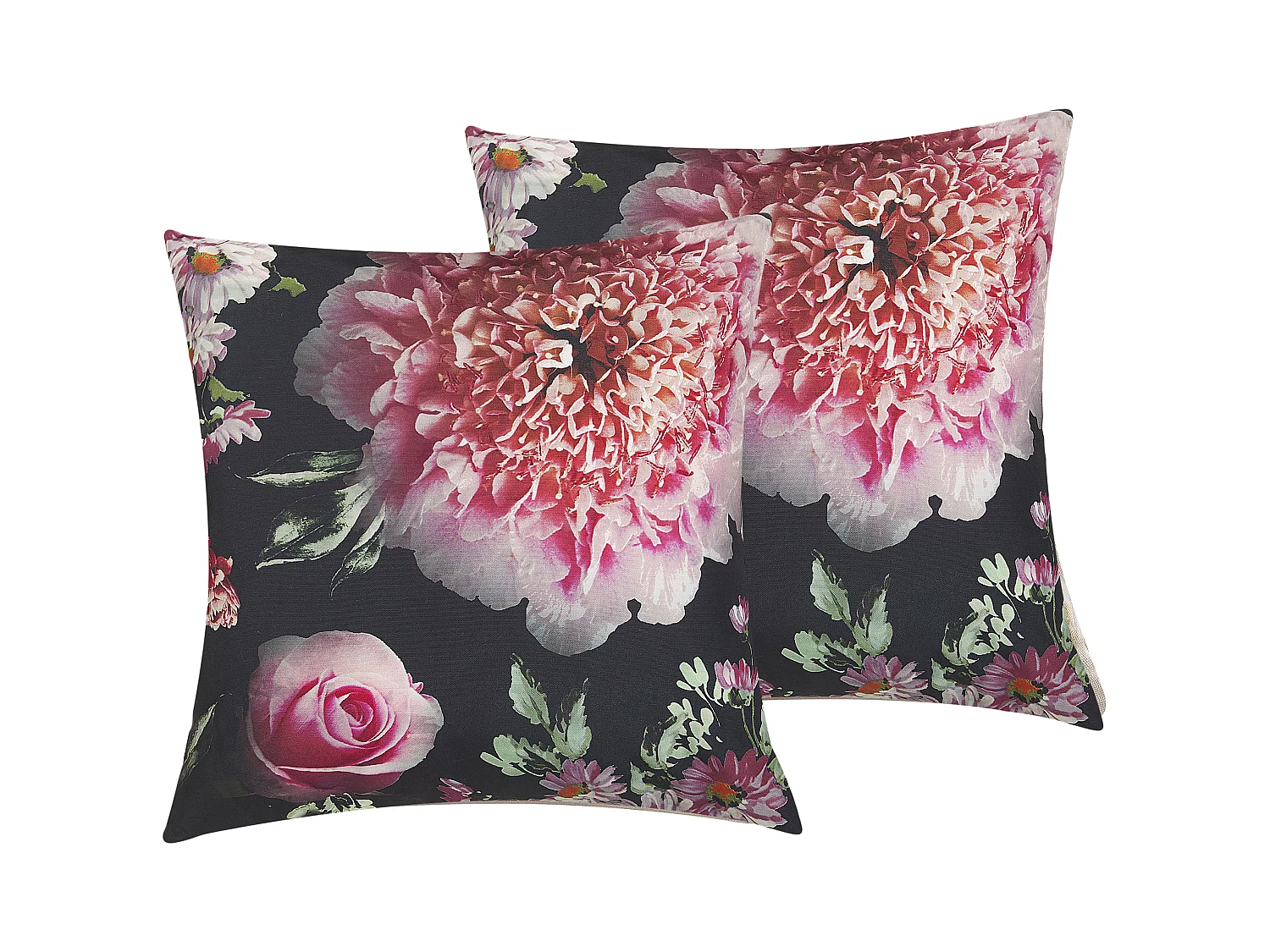 Lot de 2 coussins décoratifs HEDERA 45 x 45 cm Noir Motif floral