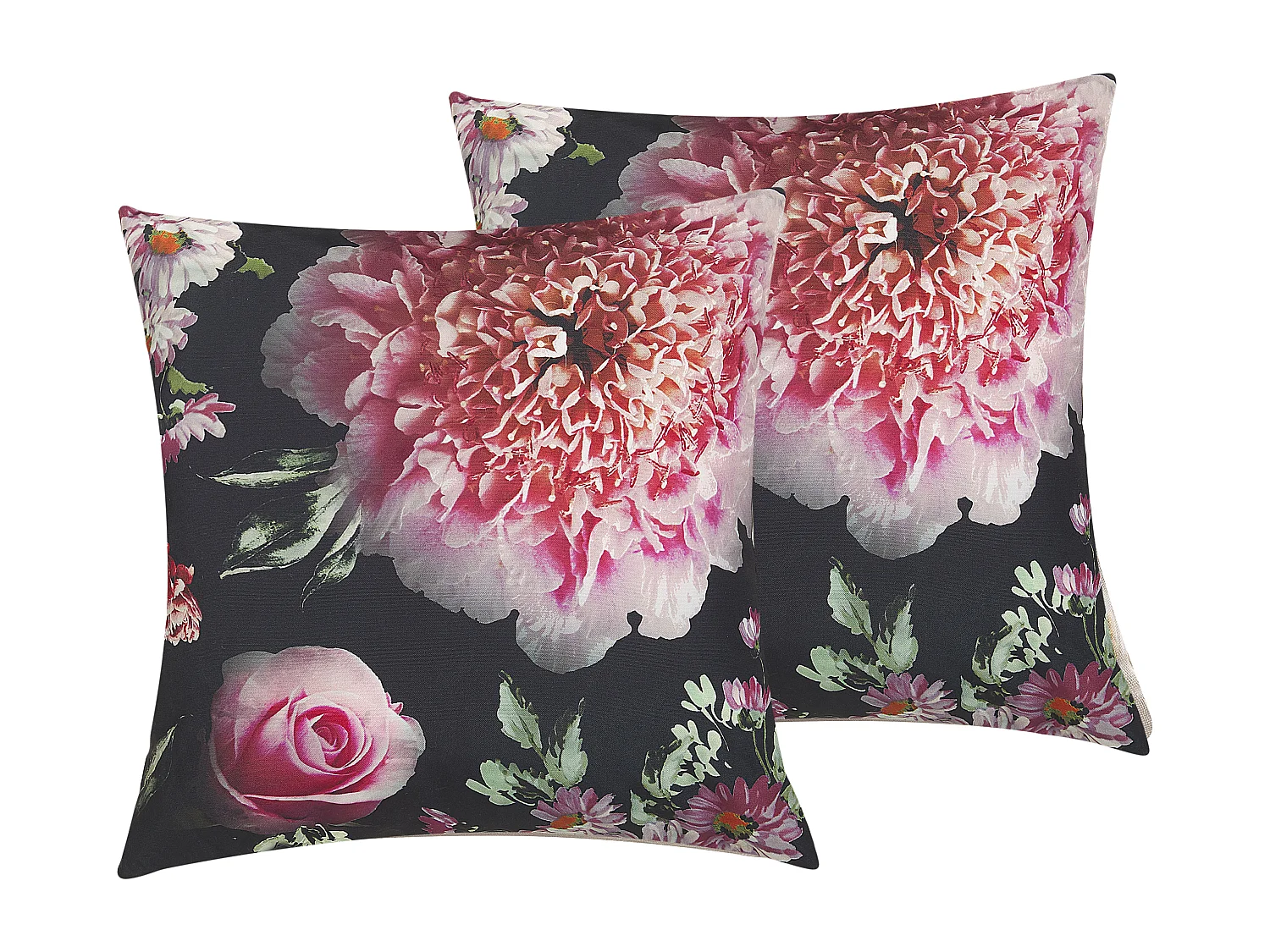 Lot de 2 coussins décoratifs HEDERA 45 x 45 cm Noir Motif floral