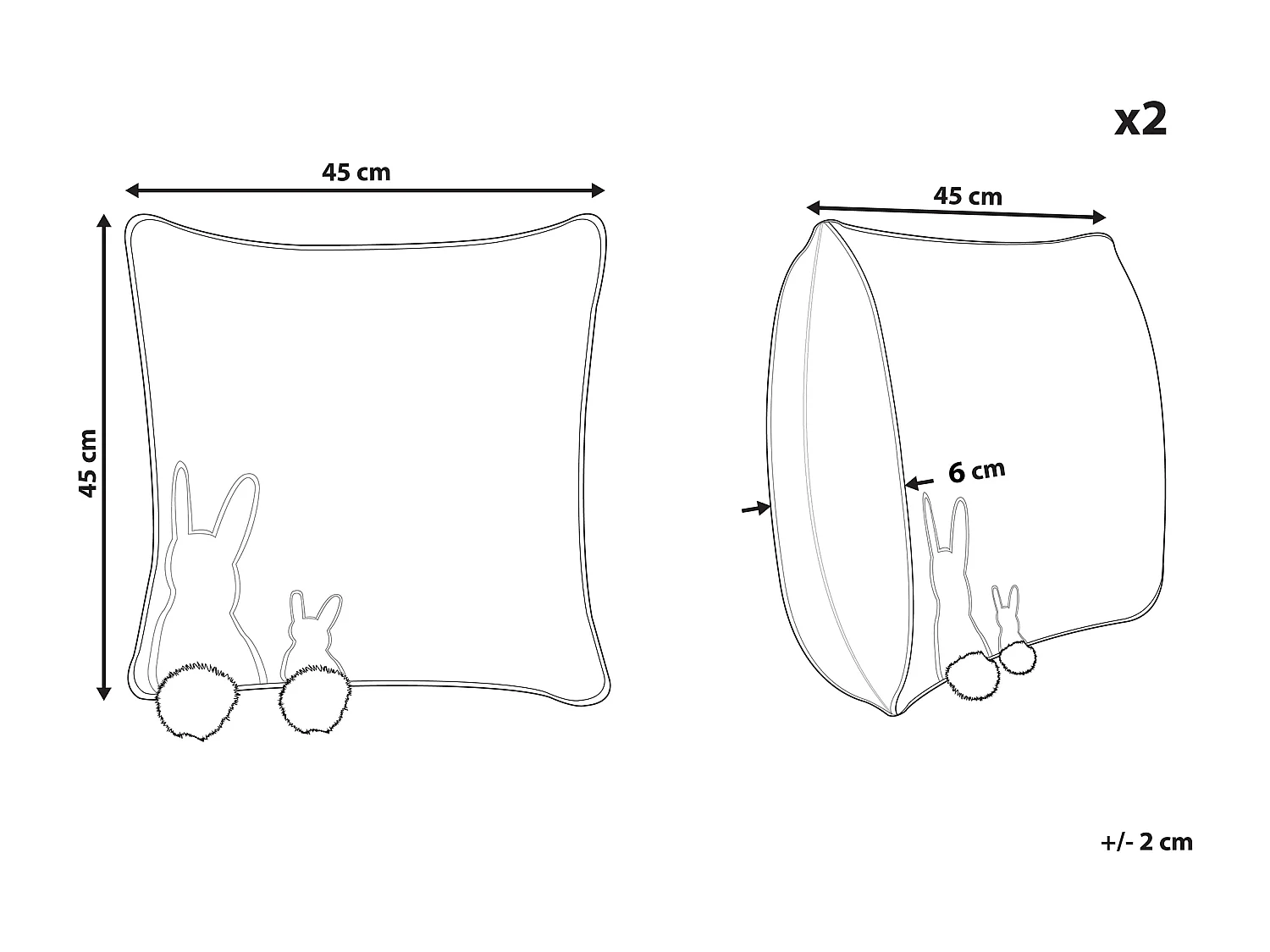 Dekokissen 2er Set Baumwolle weiß-rosa quadratisch 45x45 cm Kaninchenmotiv Phlox