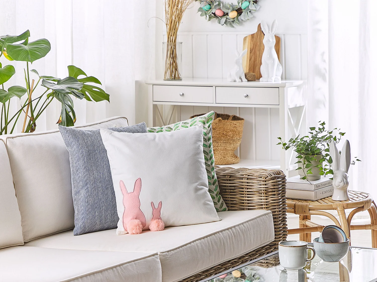 Lot de 2 coussins décoratifs PHLOX Coton 45 x 45 cm Blanc