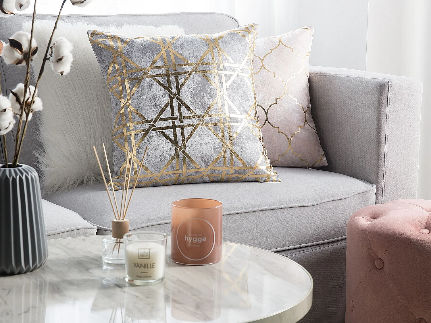 Lot de 2 coussins décoratifs CASSIA 45 x 45 cm Gris Motif géométrique