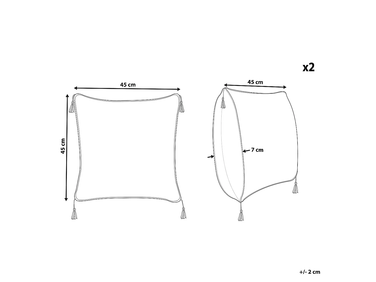 Dekokissen 2er Set Weiß / Schwarz Samtstoff Fransen 45 x 45 cm Modern Schefflera