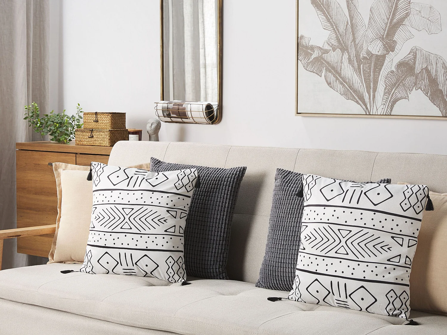 Lot de 2 coussins décoratifs SCHEFFLERA Velours 45 x 45 cm Blanc Motif géométrique