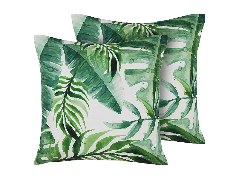 Lot de 2 coussins d'extérieur PAVELLI Motif de plante 45 x 45 cm Vert