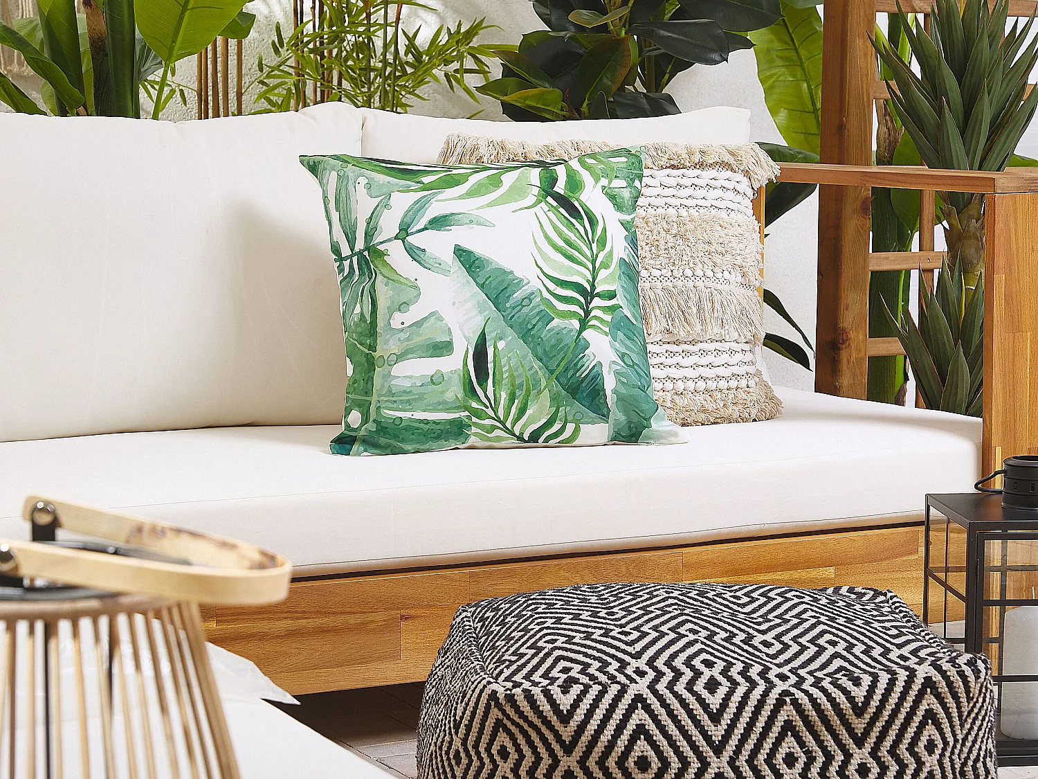 Lot de 2 coussins d'extérieur PAVELLI Motif de plante 45 x 45 cm Vert