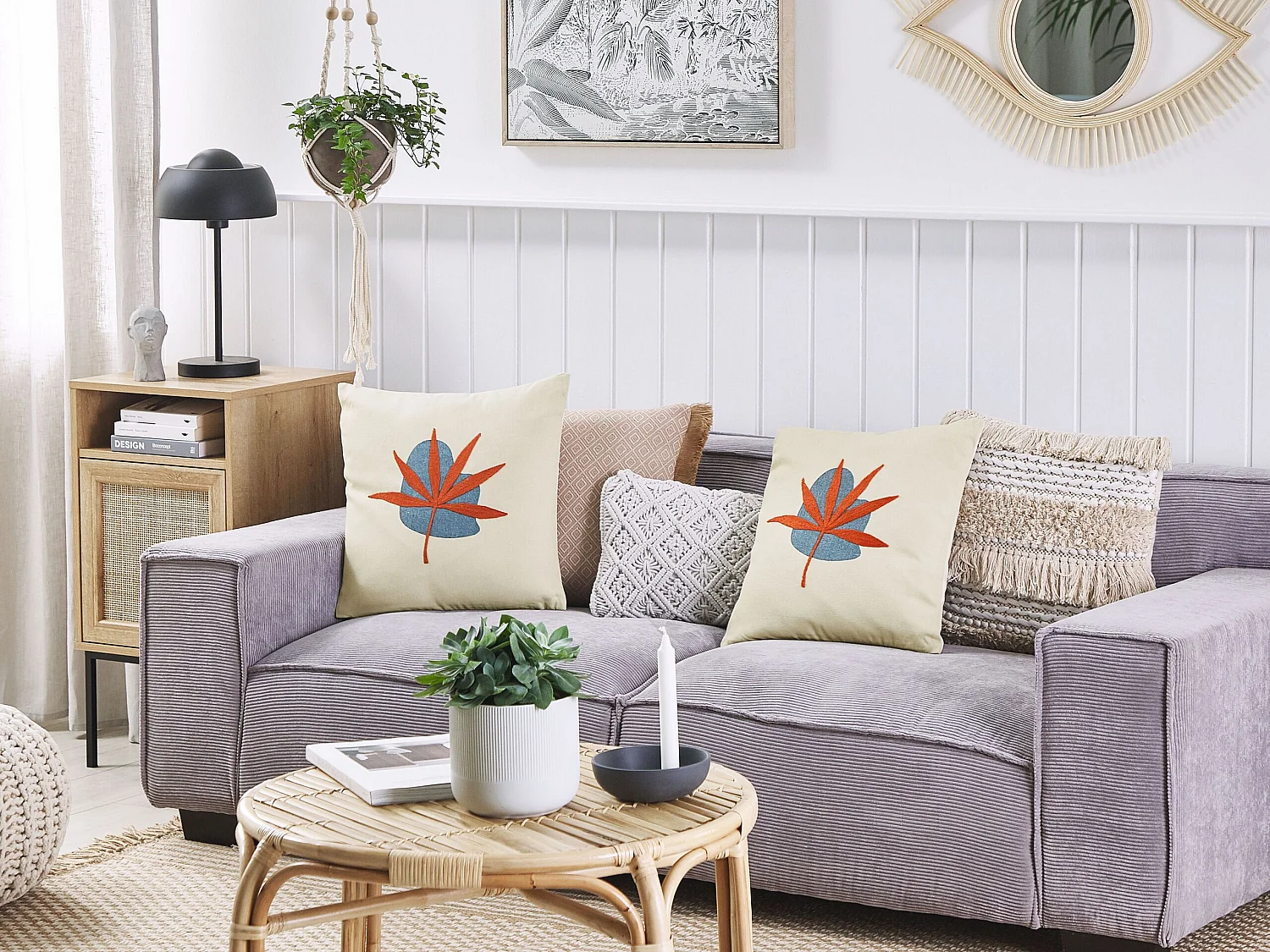 Set van 2 kussens Bladpatroon DAVALLIA 45 x 45 cm Rood