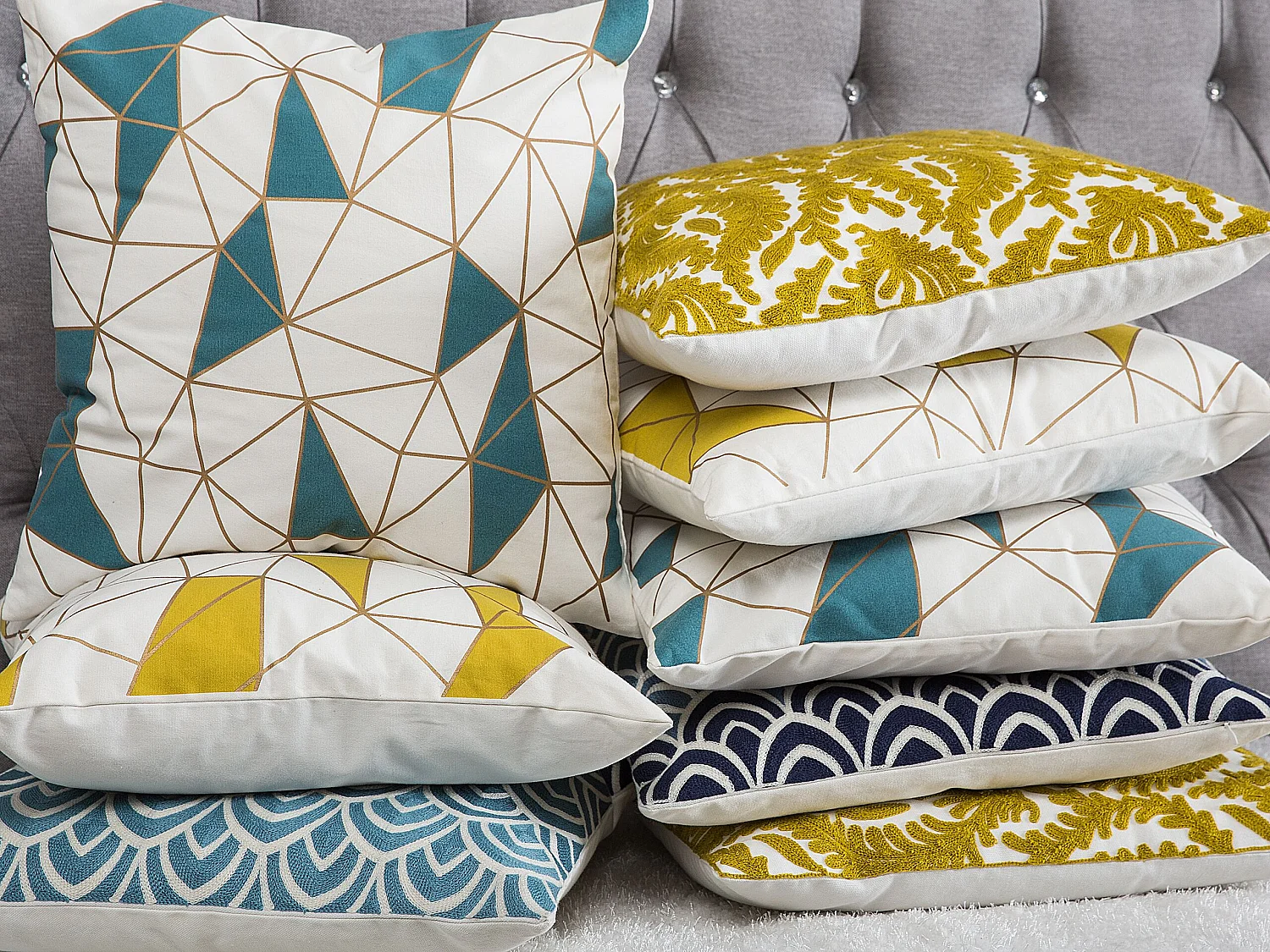 Lot de 2 coussins décoratifs CLARKIA Coton 45 x 45 cm Bleu Motif géométrique