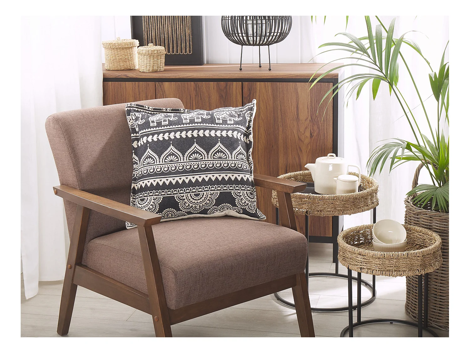 Conjunto de 2 almofadas decorativas ATABAGI Algodão 45 x 45 cm Preto Padrão oriental