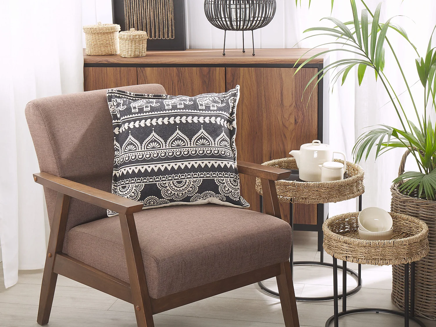 Lot de 2 coussins décoratifs ATABAGI Coton 45 x 45 cm Noir Motif oriental