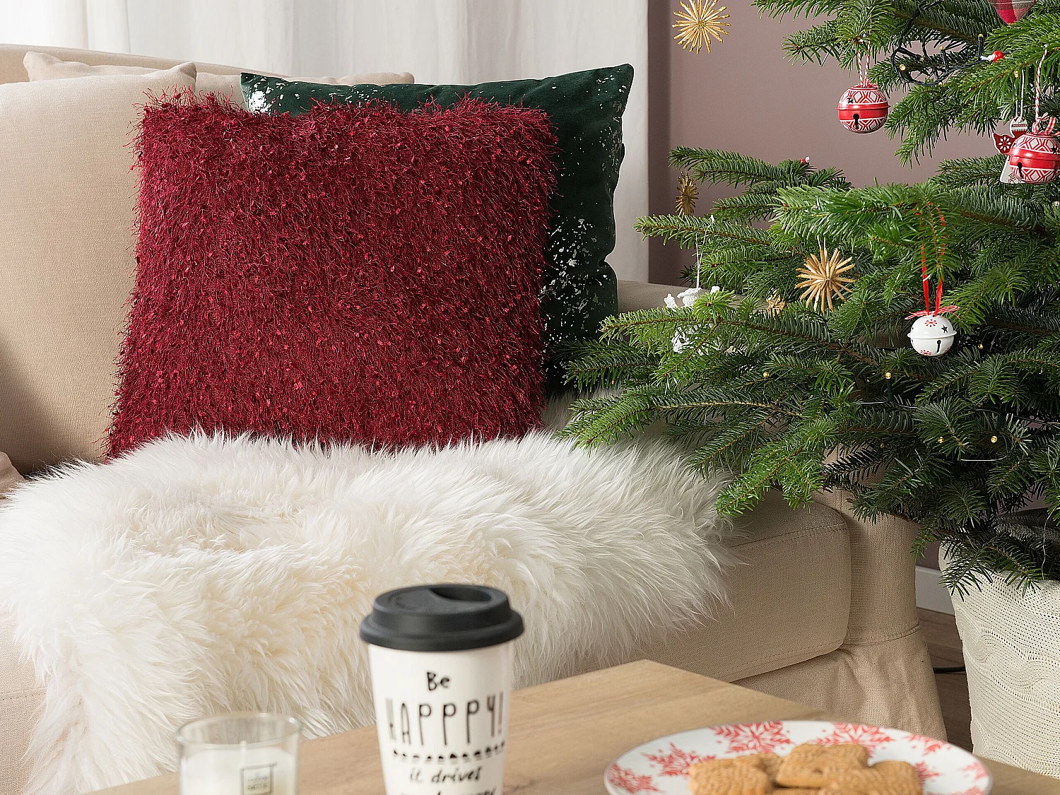 Dekokissen Polyester weiche Oberfläche rot 45 x 45 cm 2er Set Hellebore