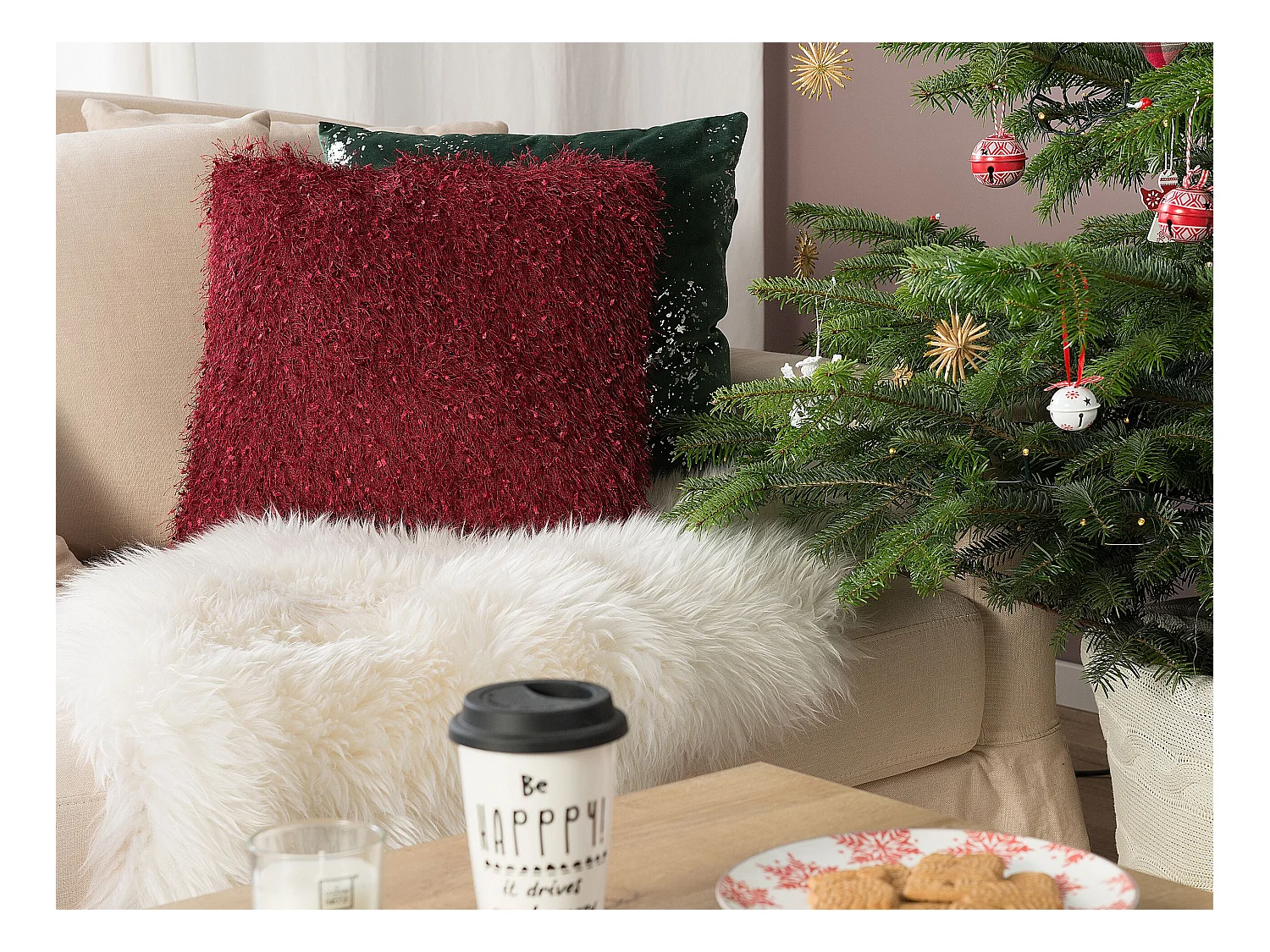 Lot de 2 coussins décoratifs HELLEBORE 45 x 45 cm Rouge foncé Unicolore