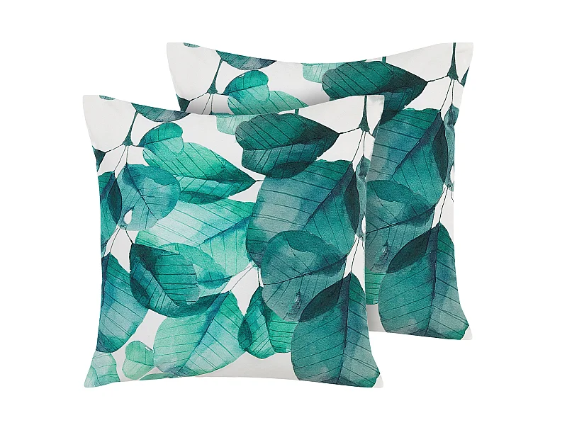 Gartenkissen 2er Set TREBBO Pflanzenmuster 45 x 45 cm Blaugrün