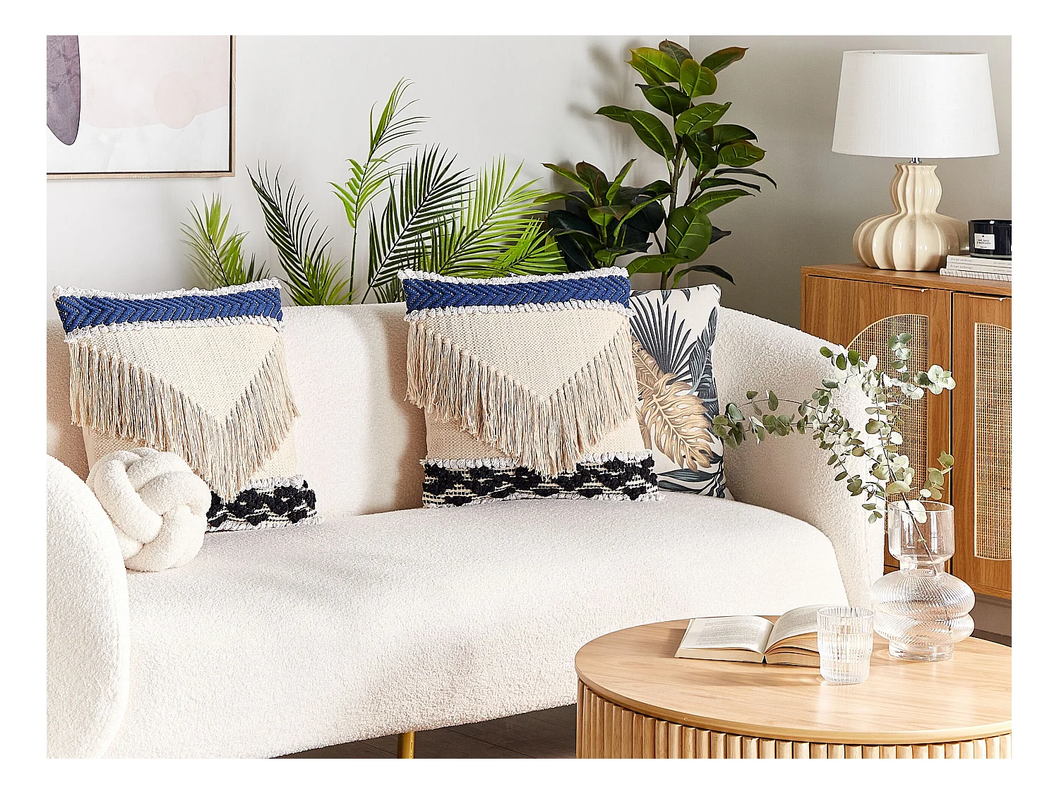 Lot de 2 coussins décoratifs SOFCA Coton 45 x 45 cm Beige Motif géométrique