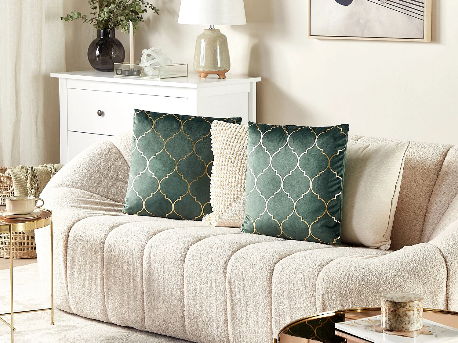 Dekokissen 2er Set 45 x 45 cm Samtstoff marokkanisches Muster dunkelgrün Alyssum