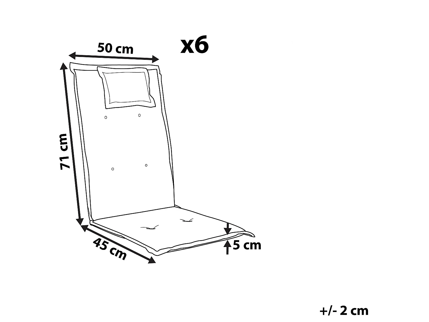 Lot de 6 coussins de jardin JAVA/AMANTEA 50 x 70 cm Blanc cassé