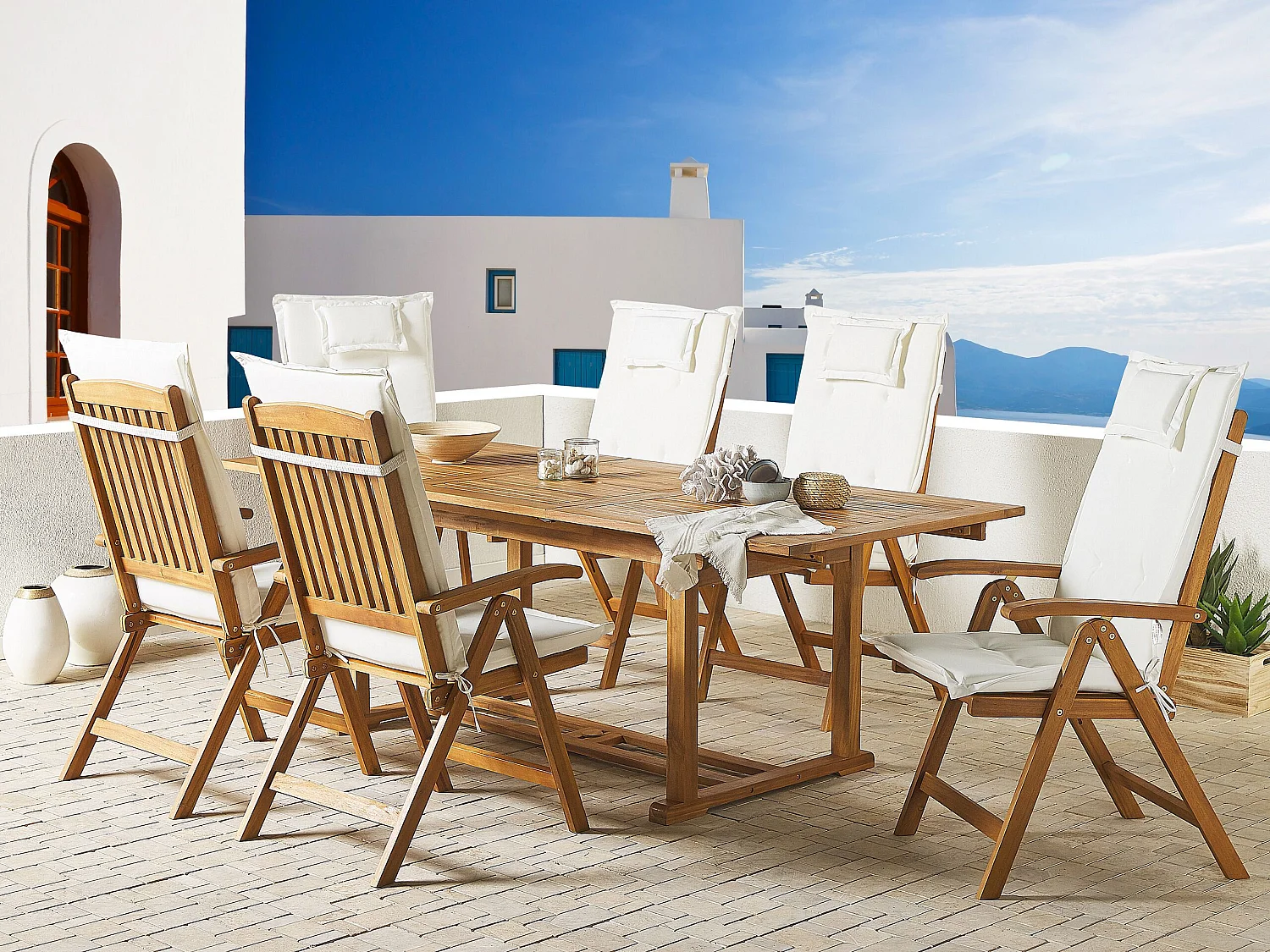 Lot de 6 coussins de jardin TOSCANA 50 x 70 cm Blanc cassé