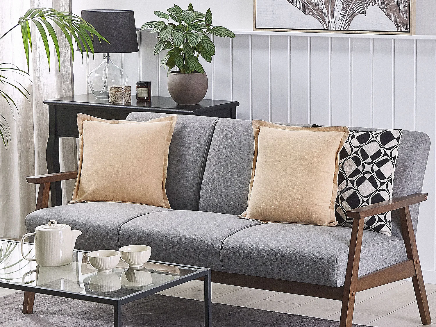 Lot de 2 coussins décoratifs GUZMANIA 45 x 45 cm Beige Unicolore