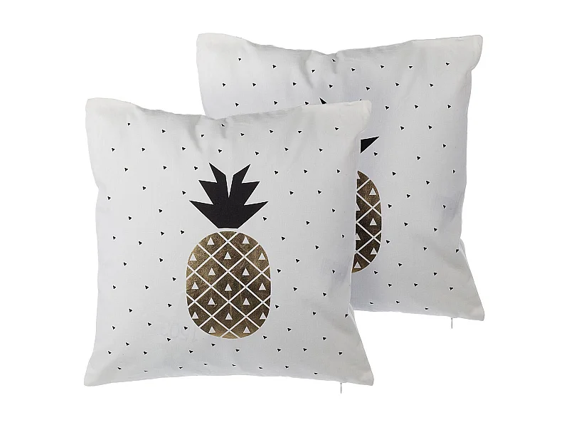 Dekokissen Baumwolle Ananas weiß/schwarz/gold 45 x 45 cm im 2er Set Yasmin