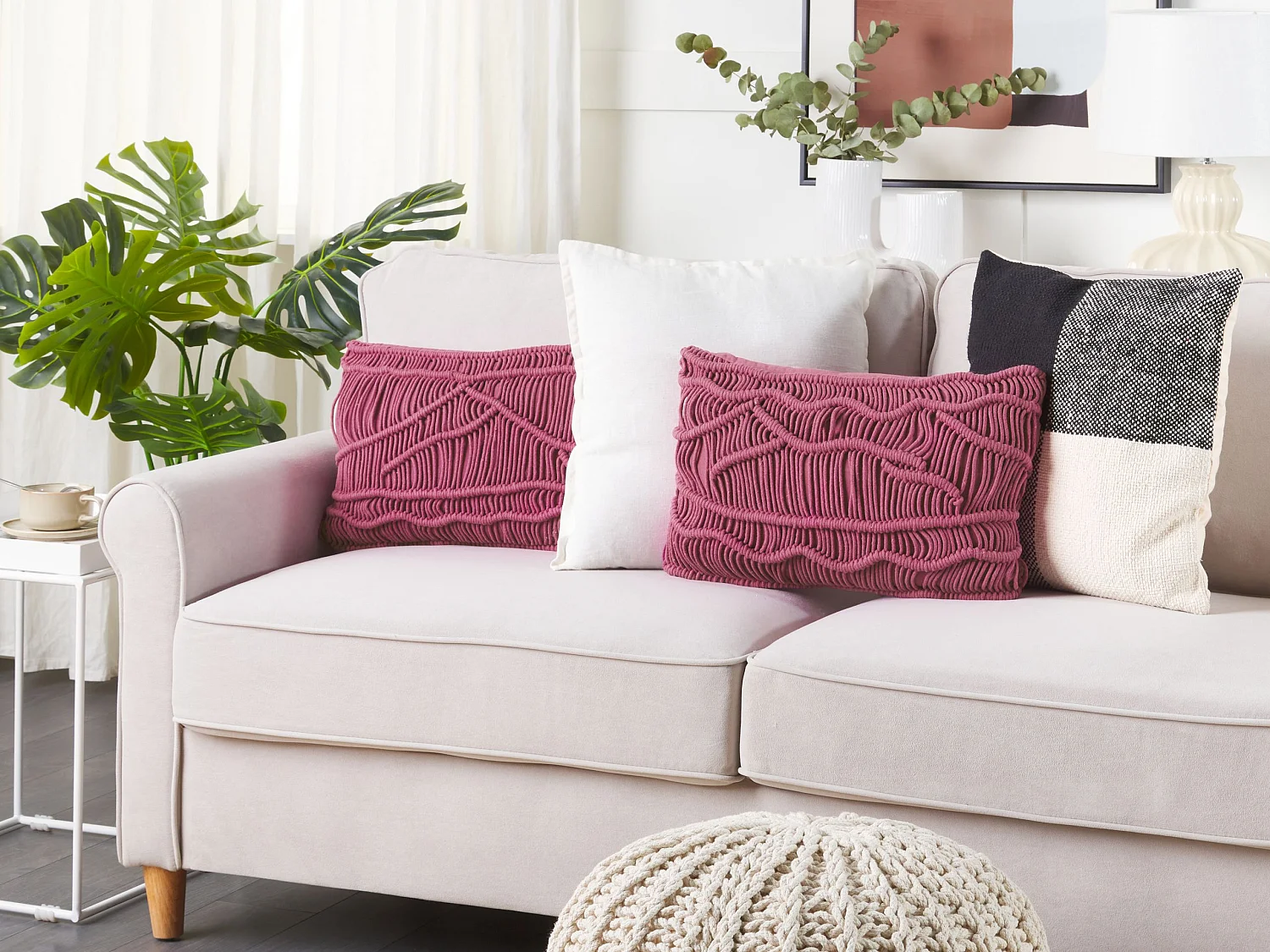 Dekokissen 2er Set Strickmuster rosa 30 x 50 cm Baumwolle Polyester Kiris