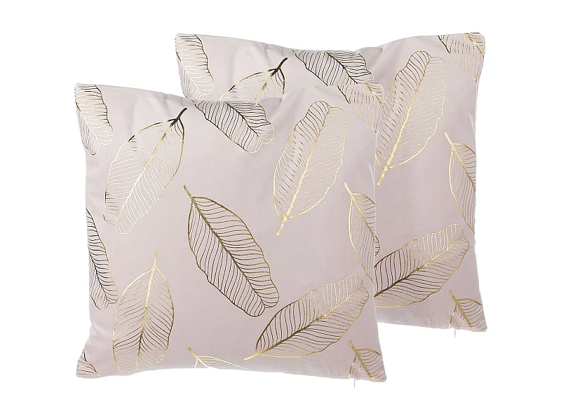 Lot de 2 coussins décoratifs FREESIA Velours 45 x 45 cm Rose Motif de plante