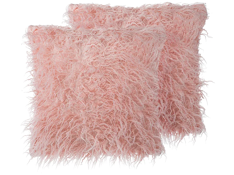 Lot de 2 coussins décoratifs DAISY Fourrure synthétique 45 x 45 cm Rose Unicolore